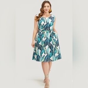 BloomChic Tropical Print Pocket Belted Tank Dress